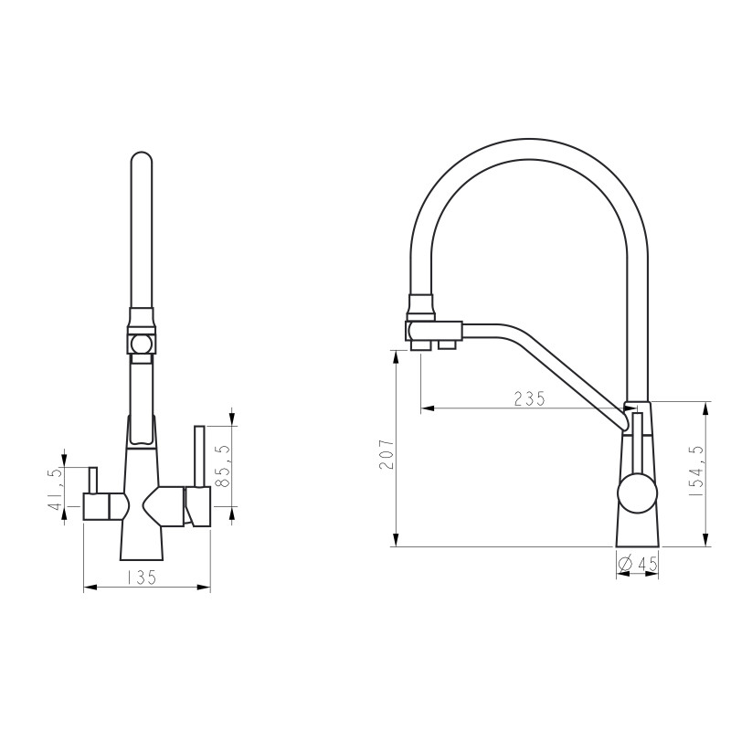 Lidz Змішувач для кухні Aria 020F3 з гнучким виливом з підключенням для питної води (k35) LDARI020F3BLA39212 Black Matt