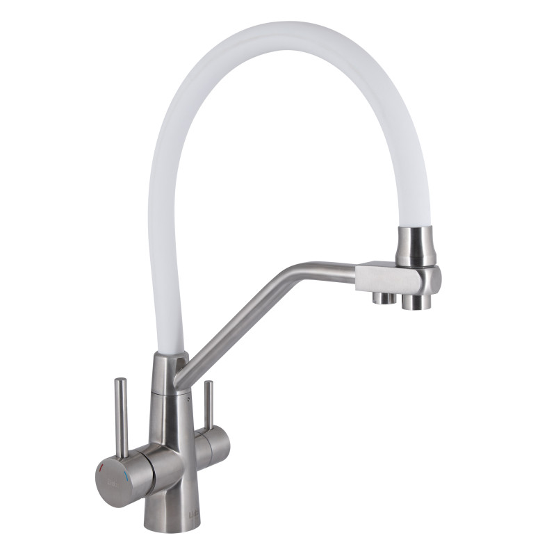 Lidz Змішувач для кухні Aria 020F3 з гнучким виливом з підключенням для питної води (k35) LDARI020F3WNK39480 White / Nickel