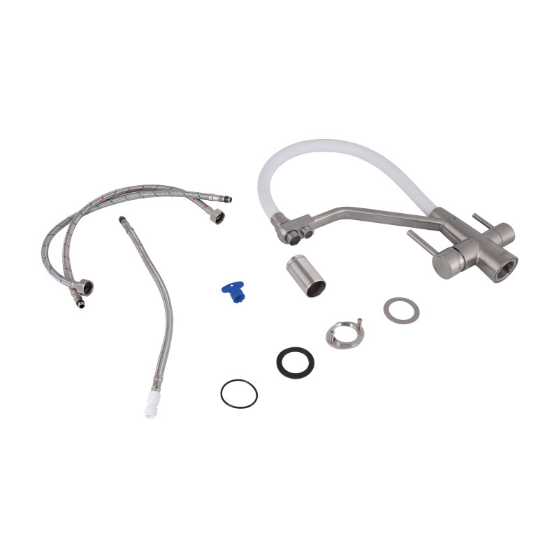 Lidz Змішувач для кухні Aria 020F3 з гнучким виливом з підключенням для питної води (k35) LDARI020F3WNK39480 White / Nickel