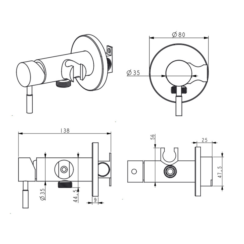 Lidz Набір для гігієнічного душу Aria 111 Nickel LDARI111NKS46105 округлий