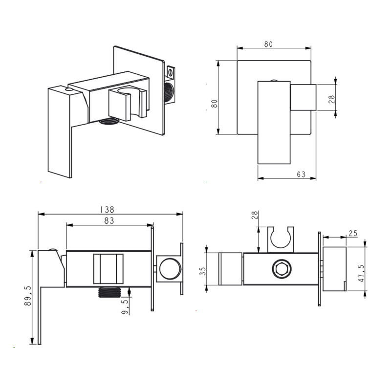 Lidz Набір для гігієнічного душу Kubis 111 Nickel LDKUB111NKS46106 прямокутний