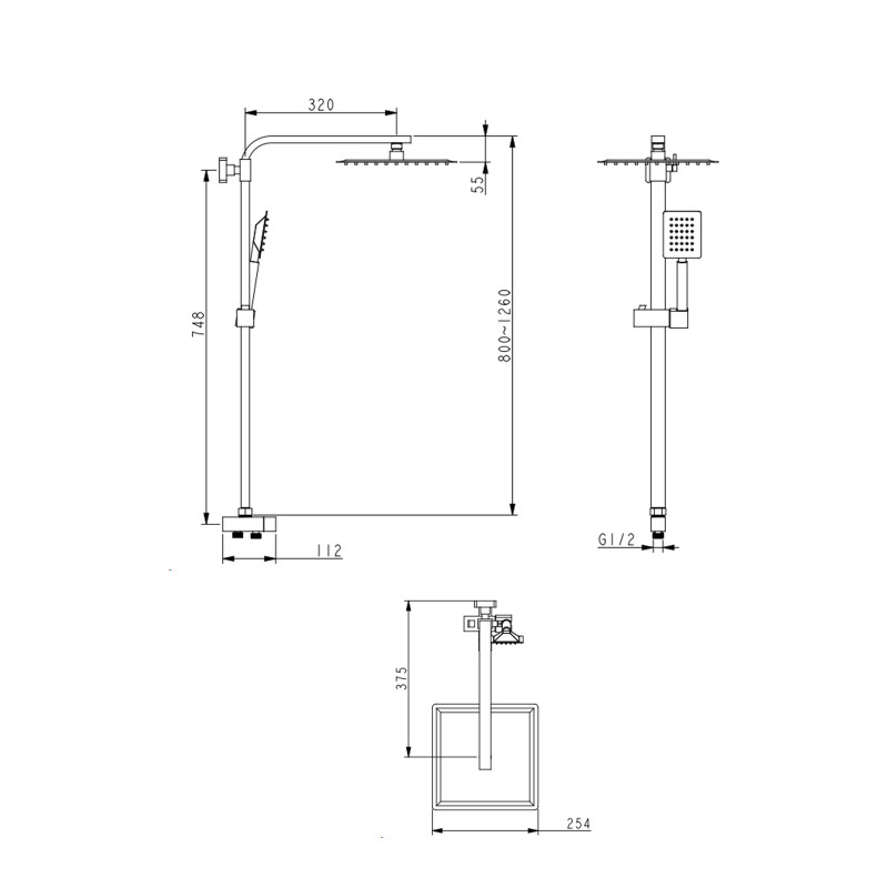 Lidz Душова стійка універсальна Kubis 1120 на два споживача LDKUB1120NKS46111 Nickel