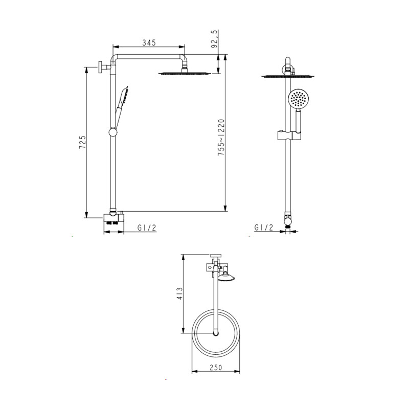 Lidz Душова стійка універсальна Aria 1120 на два споживача LDARI1120NKS46112 Nickel