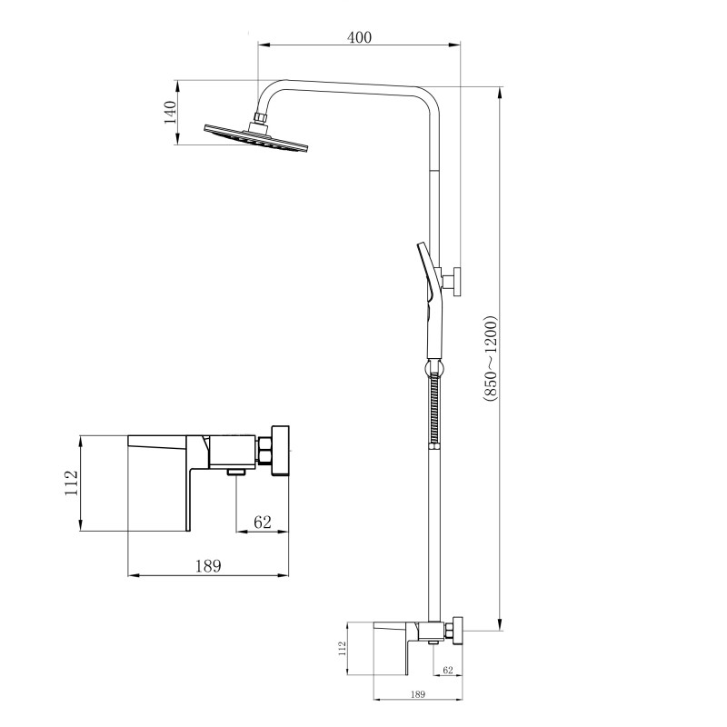 Qtap Душова система універсальна Gemini на три споживача (з виливом) QTGEM111GMB45688 Gunmetal Black PVD