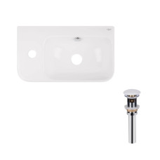 Qtap Комплект Tern: Раковина підвісна прамокутна ліва 450х260х155 мм White + Донний клапан PU02O