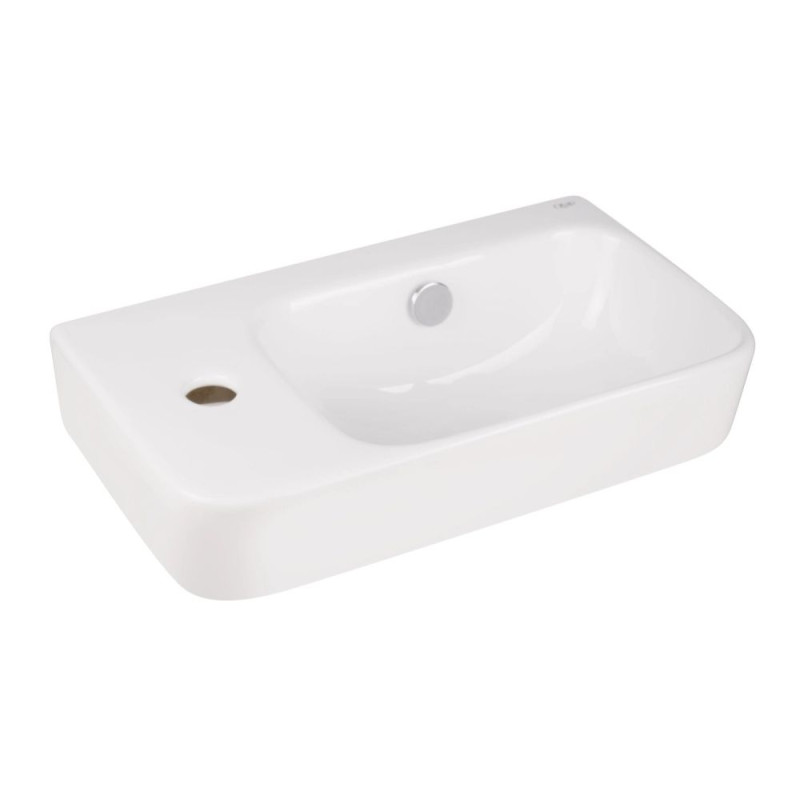 Qtap Комплект Tern: Раковина підвісна прамокутна ліва 450х260х155 мм White + Донний клапан PU02O