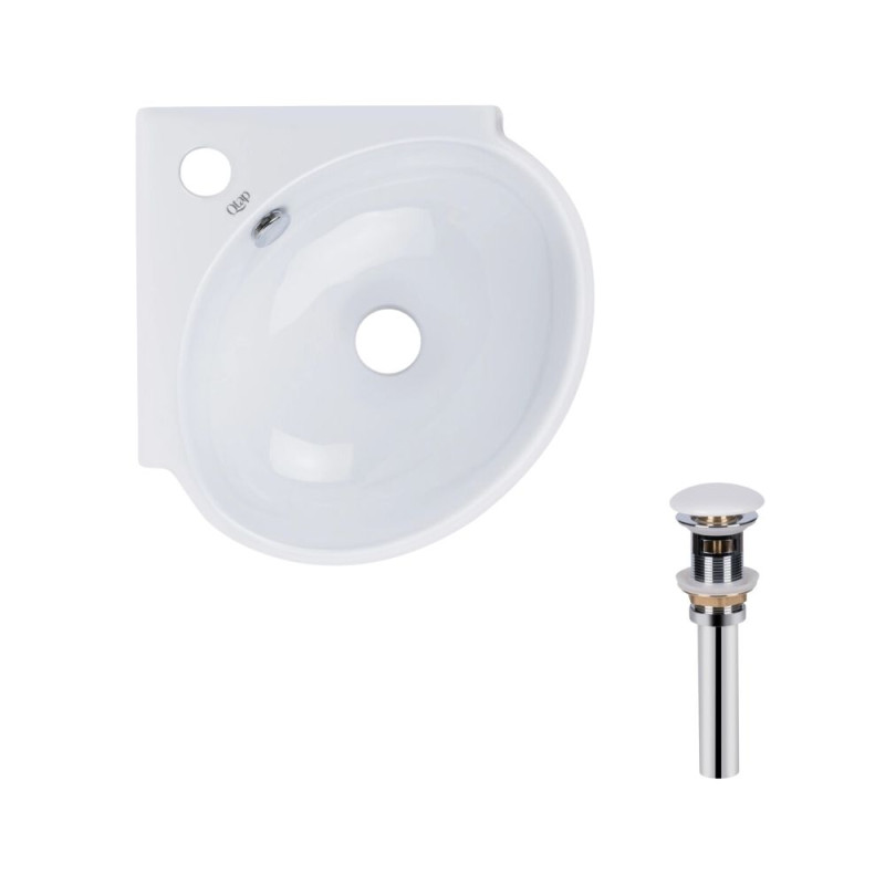 Qtap Комплект Leo N: Раковина підвісна угловая овальна 380x360x130 мм WHITE + Донний клапан PU02O