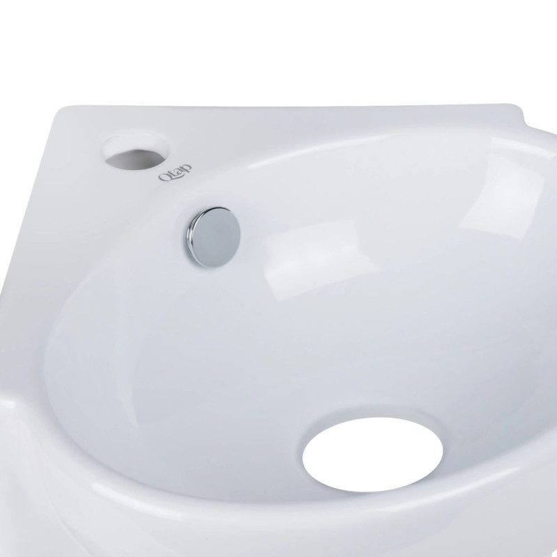 Qtap Комплект Leo N: Раковина підвісна угловая овальна 380x360x130 мм WHITE + Донний клапан PU02O