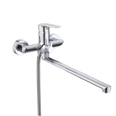Qtap Змішувач для ванни Leo New з довгим поворотним виливом (з душовим гарнітуром) QTLEO2601CRM45562 Chrome