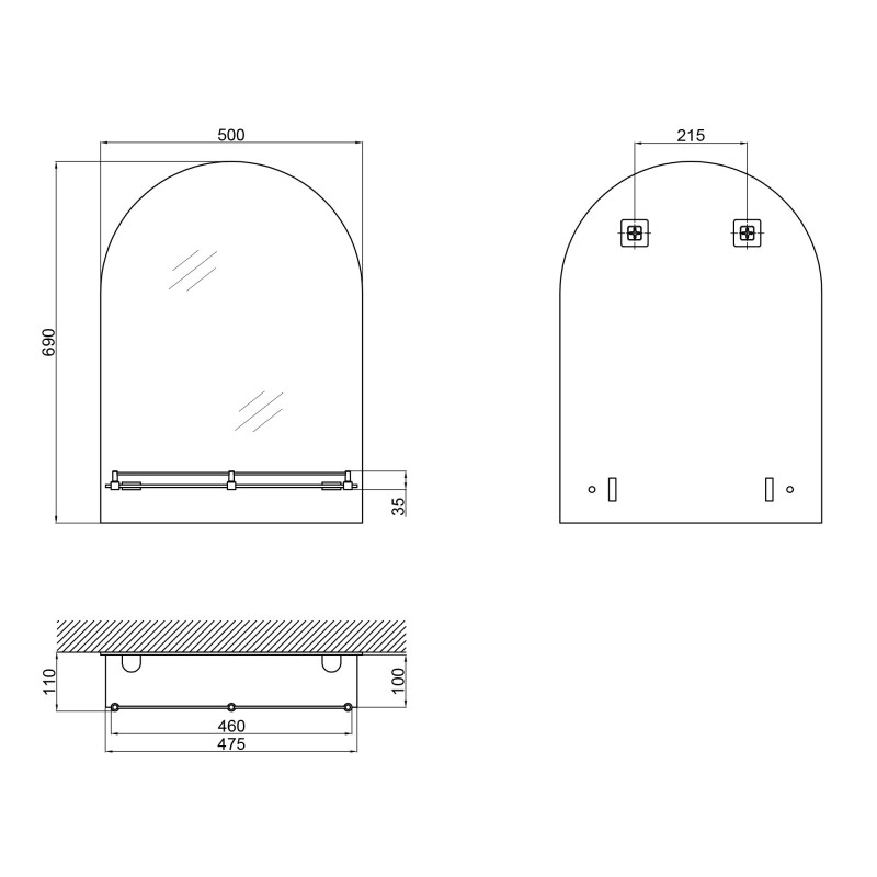 Lidz Дзеркало Tani 140.07.03 500х690х110 настінне з поличкою прямокутне з дугоподібним верхом LD78TA5069