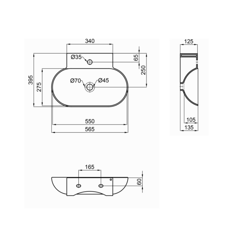 Qtap Раковина Cardinal 565х400х130 White QT0411K177WN