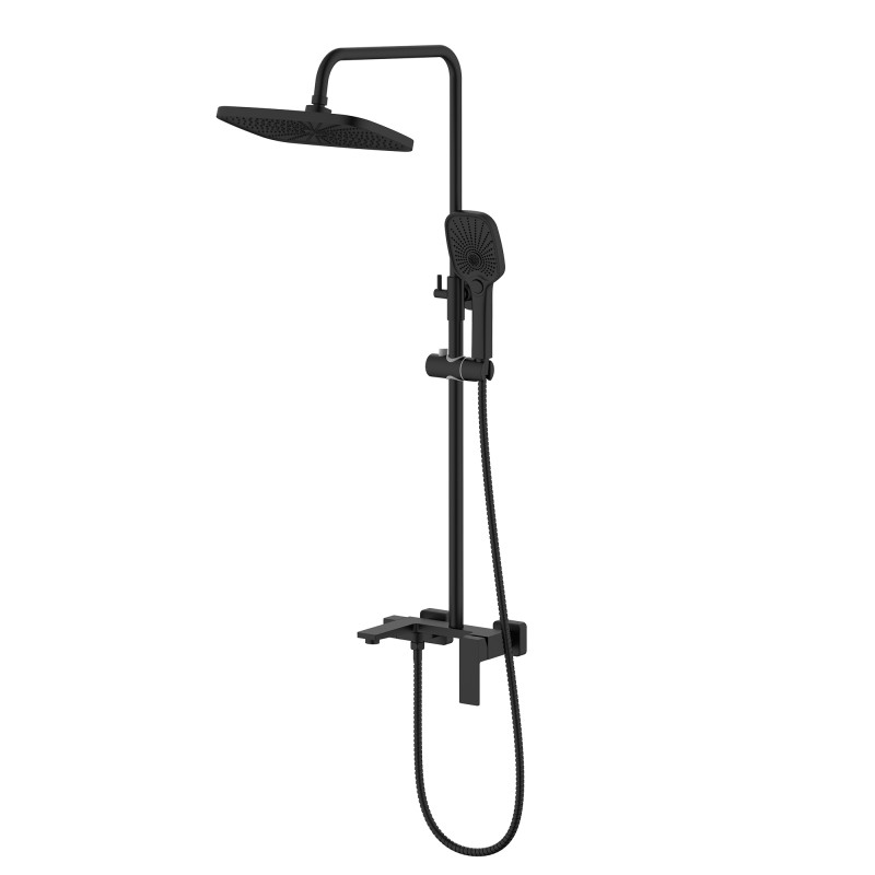 Qtap Душова система універсальна Gemini на три споживача (з виливом) QTGEM111BLM45686 Black Matt