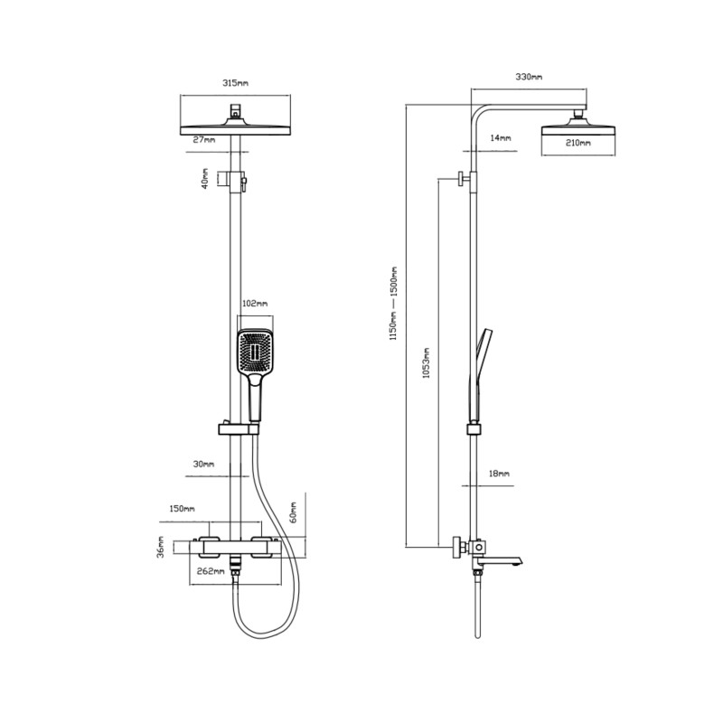 Qtap Душова система універсальна Swan Cascada термостатична на три споживача (з виливом) QTSWA112CRM45902 Chrome
