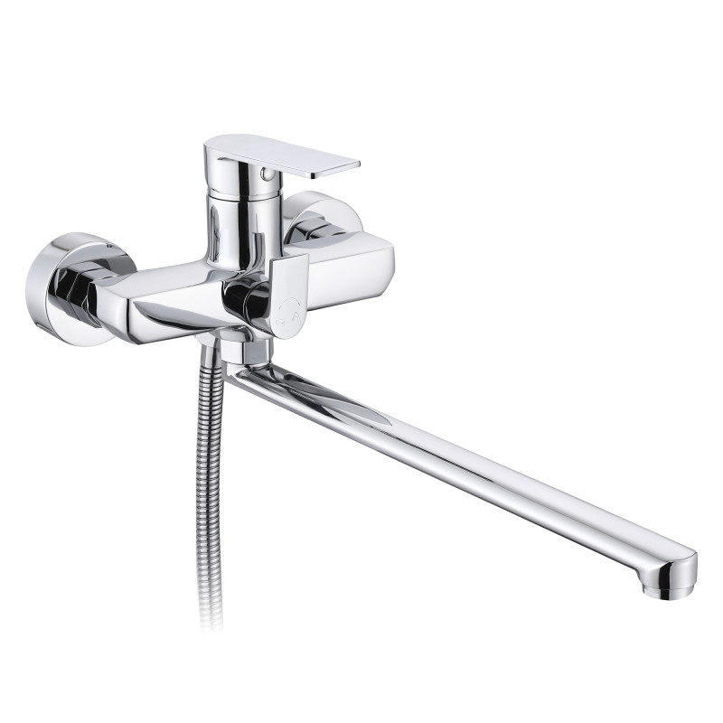 Qtap Змішувач для ванни Aries з довгим поворотним виливом (з душовим гарнітуром) QTARI2601CRM45558 Chrome