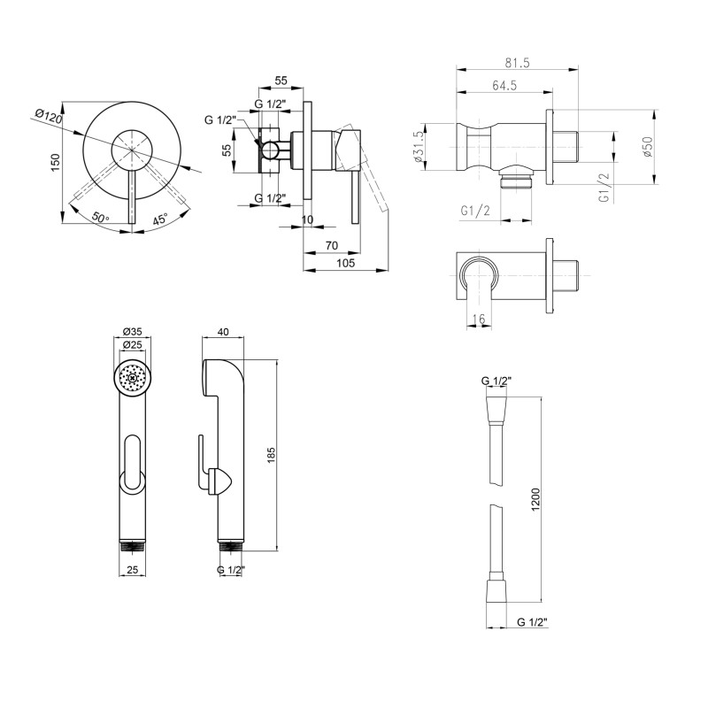 Qtap Комплект для гігієнічного душу Spring Chrome: Змішувач QTSPRCRM + Підключення з тримачем QTCRMBH030 + Лійка QTCRMA021 + Шланг QTHADPVC120C