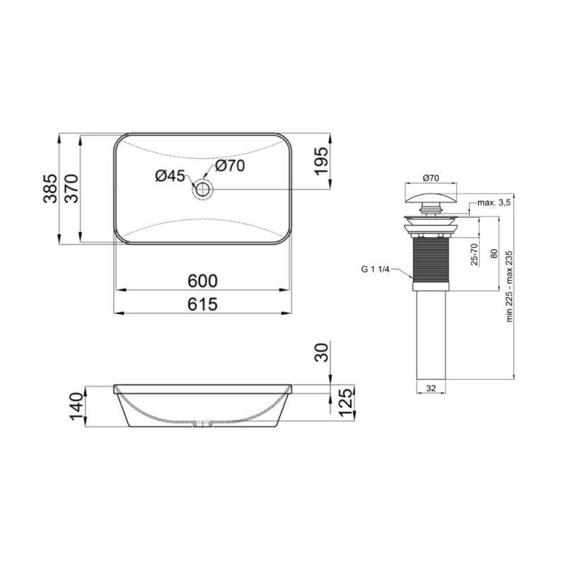 Qtap Комплект Scorpio: Раковина врізна прамокутна 610х380х150 мм White + Донний клапан PU02
