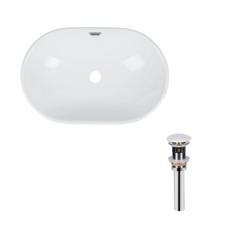 Qtap Комплект Leo: Раковина врізна овальна 590x400x170 мм White + Донний клапан PU02O