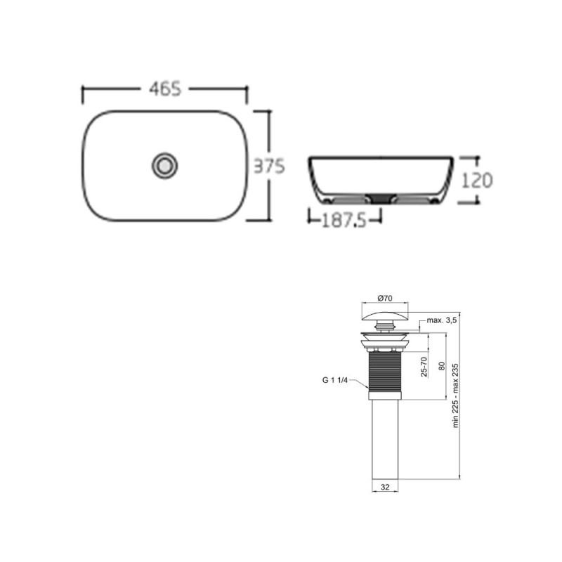 Qtap Комплект Aquarius: Раковина накладна прамокутна 465x375x115 мм White + Донний клапан PU02