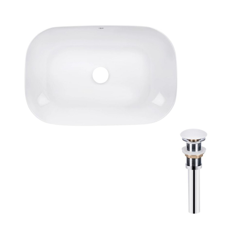 Qtap Комплект Robin: Раковина накладна прамокутна 610x400x145 мм White + Донний клапан PU02