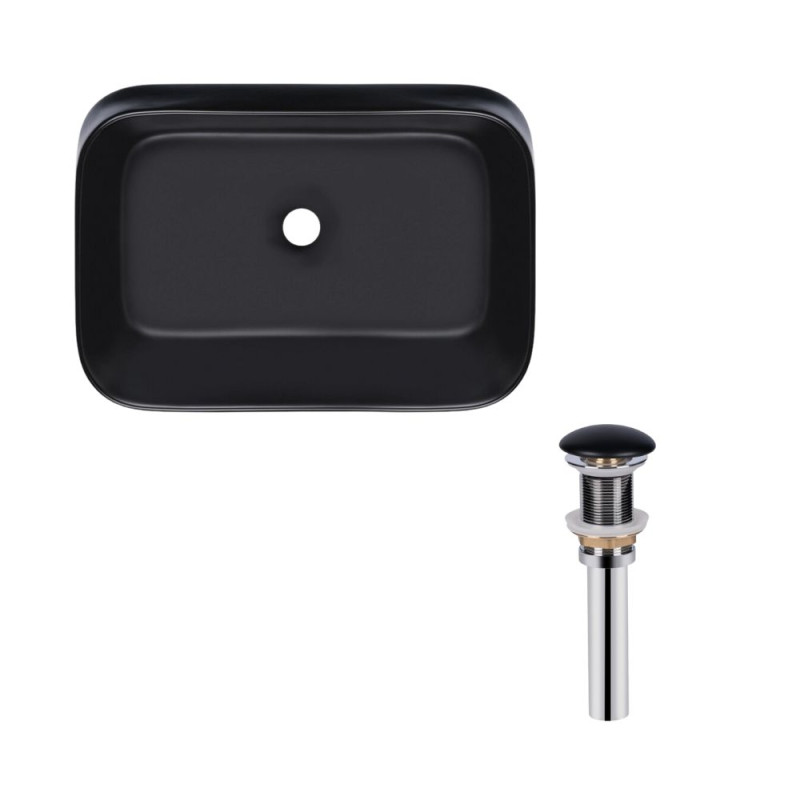 Qtap Комплект Scorpio: Раковина накладна прамокутна 550х390х120 мм Matt Black + Донний клапан PU03