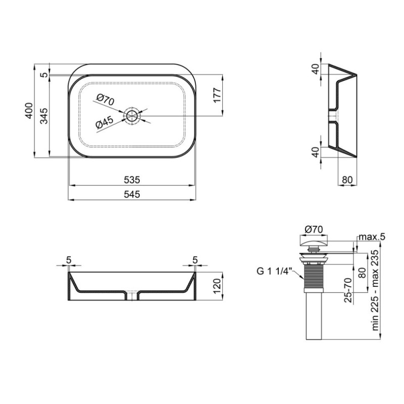 Qtap Комплект Scorpio: Раковина накладна прамокутна 550х390х120 мм Matt Black + Донний клапан PU03
