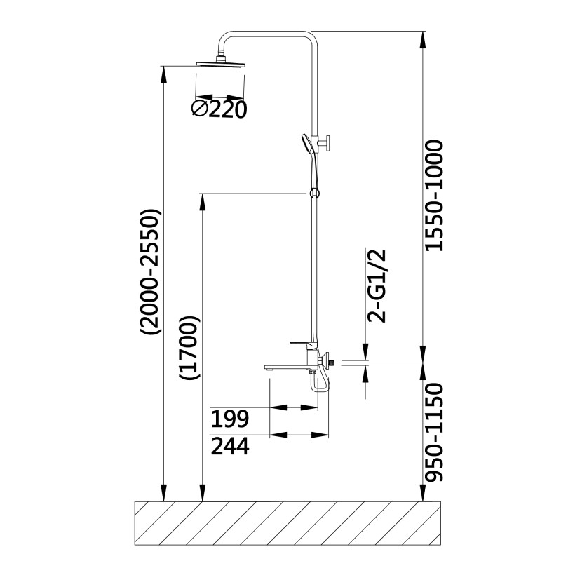 Qtap Душова система універсальна Jay на три споживача (з виливом) QTJAY111CRW45555 Chrome/White
