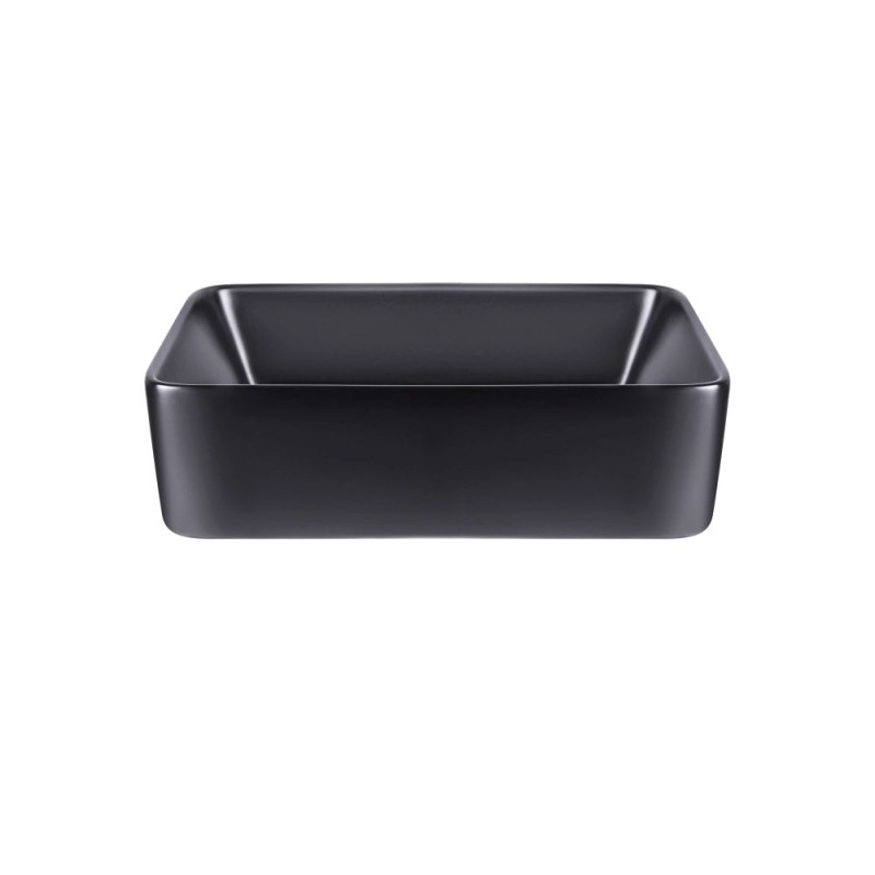 Qtap Комплект Tern: Раковина накладна прамокутна 475х370х140 мм Matt Black + Донний клапан PU03