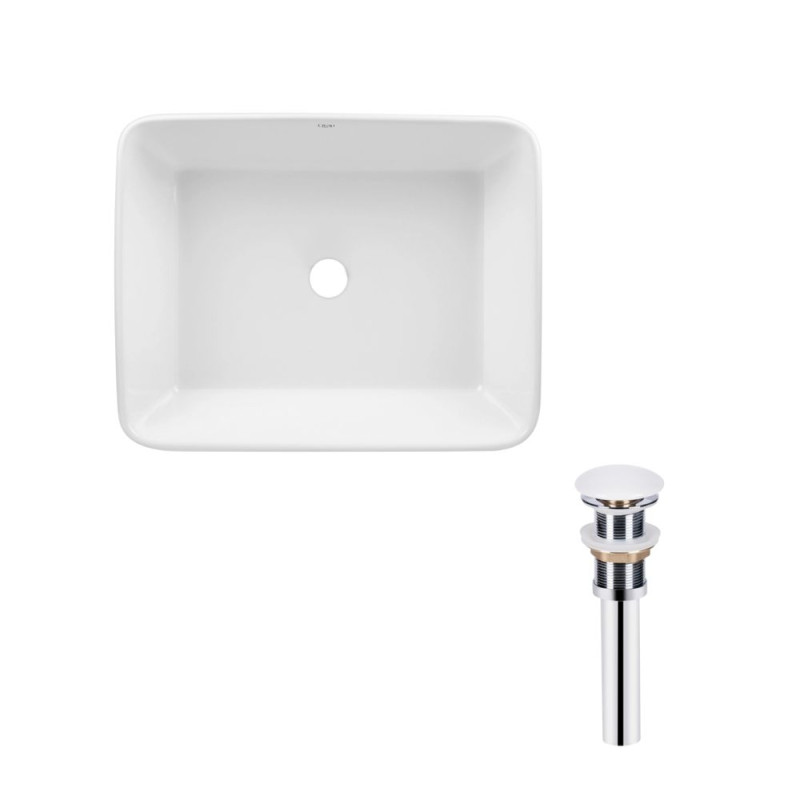 Qtap Комплект Tern: Раковина накладна прамокутна 475х370х140 мм White + Донний клапан PU02