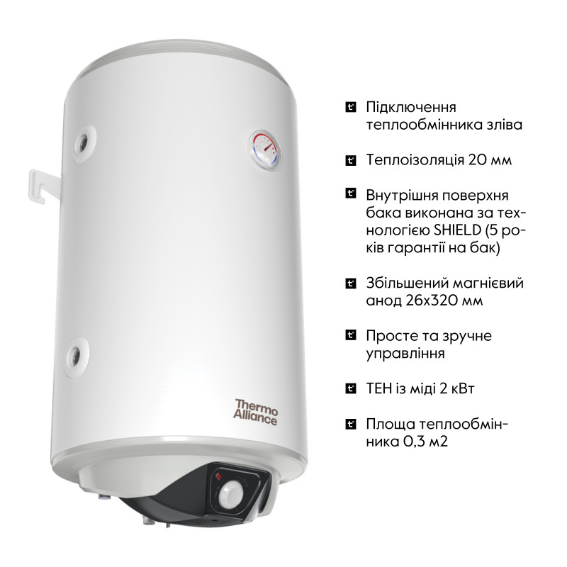 Thermo Alliance Водонагрівач (бойлер) електричний комбінований вертикальний 80 л. т.о. 0,24 кв.м лівий, мокрий ТЕН 2,0 кВт (CWH 8044 4S L) (CWH 8044 4S L)