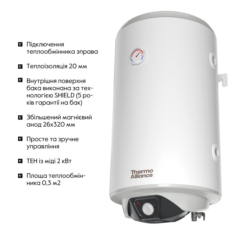 Thermo Alliance Водонагрівач (бойлер) електричний комбінований вертикальний 80 л. т.о. 0,24 кв.м правий, мокрий ТЕН 2,0 кВт (CWH 8044 4S R) (CWH 8044 4S R)