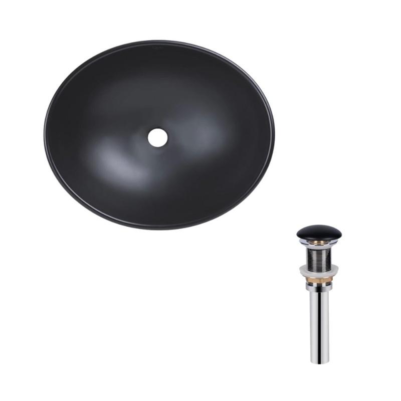 Qtap Комплект Dove: Раковина накладна овальна 410x335x145 мм Matt Black + Донний клапан PU03