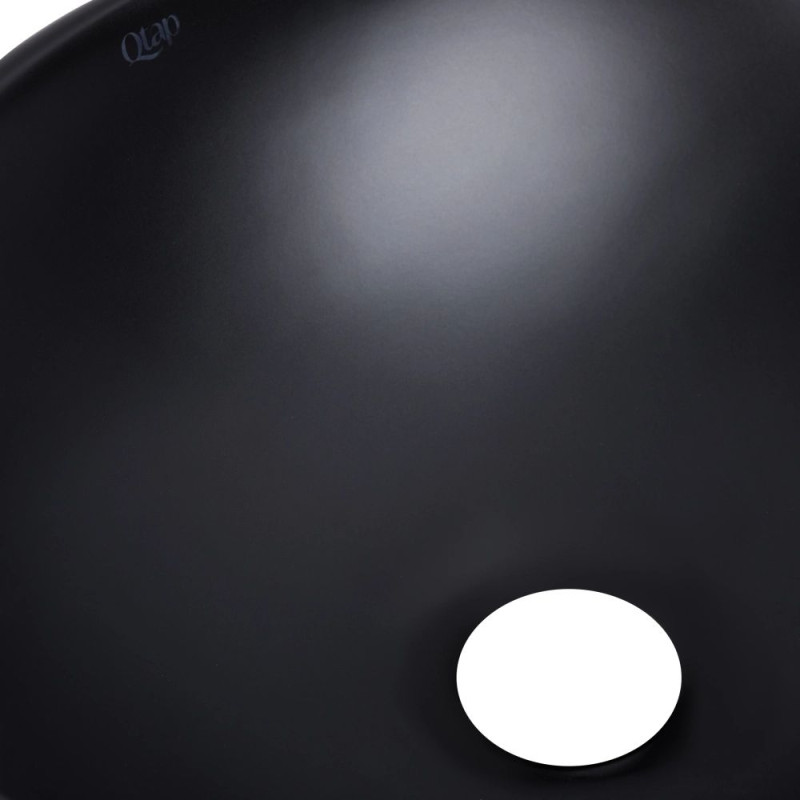 Qtap Комплект Dove: Раковина накладна овальна 410x335x145 мм Matt Black + Донний клапан PU03