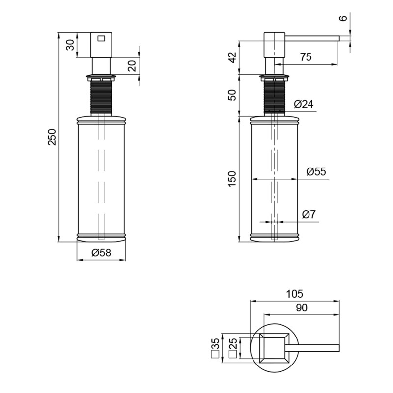 Lidz Дозатор для миючого засобу LK117 квадратний Brushed Steel (LDLK117BRU46399)