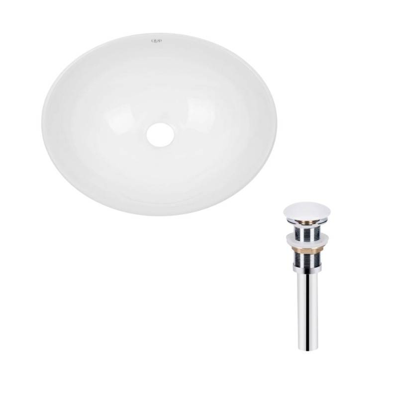 Qtap Комплект Dove: Раковина накладна овальна 410x335x145 мм White + Донний клапан PU02