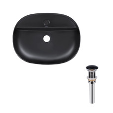 Qtap Комплект Scorpio: Раковина накладна овальна 505x385x120 мм Matt Black + Донний клапан PU03