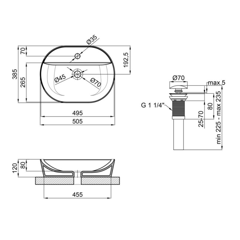 Qtap Комплект Scorpio: Раковина накладна овальна 505x385x120 мм White + Донний клапан PU02