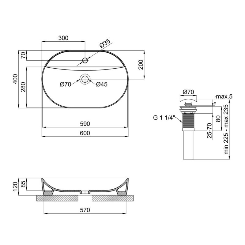 Qtap Комплект Scorpio: Раковина накладна овальна 610x400x120 мм White + Донний клапан PU02