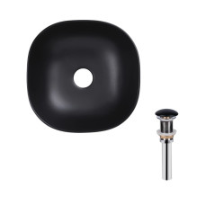 Qtap Комплект Kolibri: Раковина накладна квадратна 410x410x150 мм Matt Black + Донний клапан PU03
