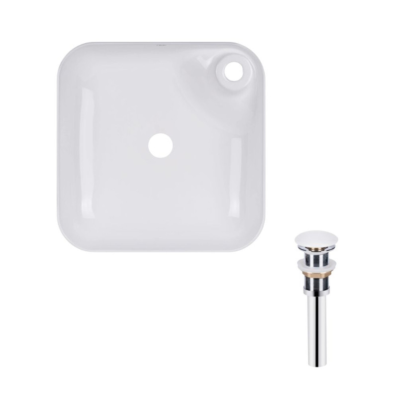 Qtap Комплект Stork: Раковина накладна квадратна 430x430x120 мм White + Донний клапан PU02