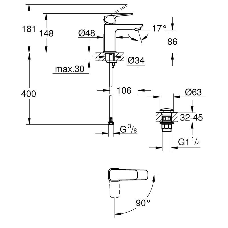Grohe Cubeo Одноважільний змішувач для раковини S-розміру (1017320000)