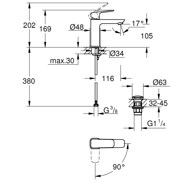 Grohe Cubeo Одноважільний змішувач для раковини M-розміру (1017570000)
