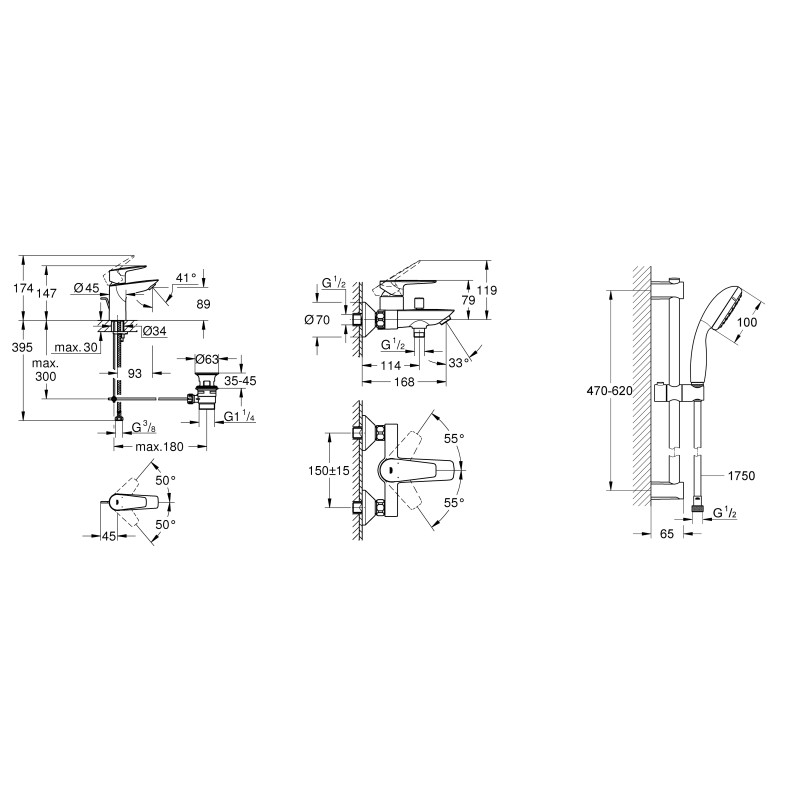 Grohe Набiр змiшувачiв QuickFix Start Edge 3 в 1 для ванни (UA202501SQ)