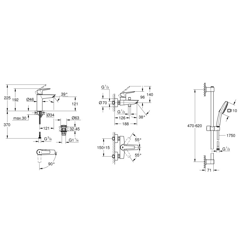 Grohe Набiр змiшувачiв QuickFix Start 3 в 1 для ванни (UA202301ME)