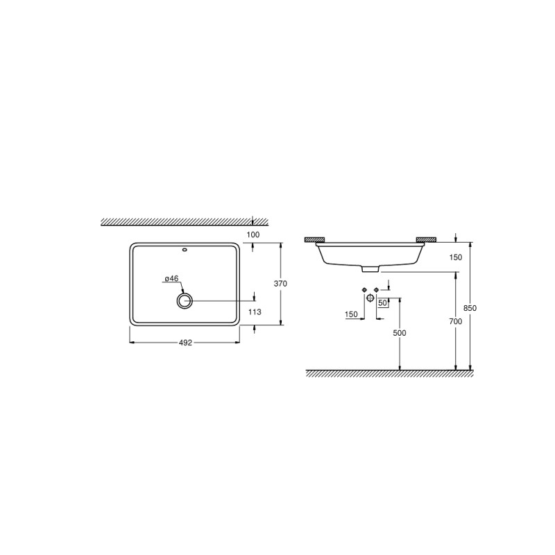 Grohe Cube Ceramic Раковина 50 вбудованого монтажу під стільницю 492х370 мм (3948000H)