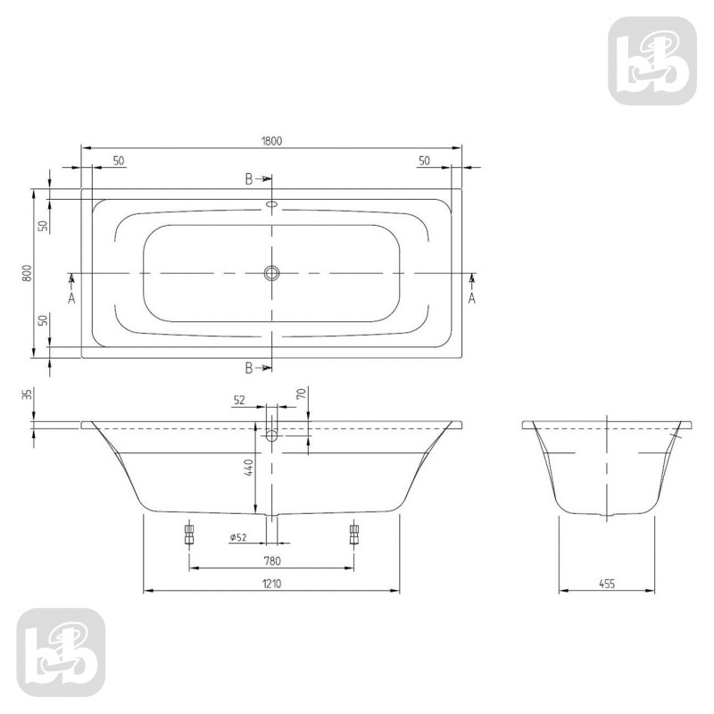 VILLEROY & BOCH TARGA STYLE ванна 180*80см, (UBA180FRA2V-01)