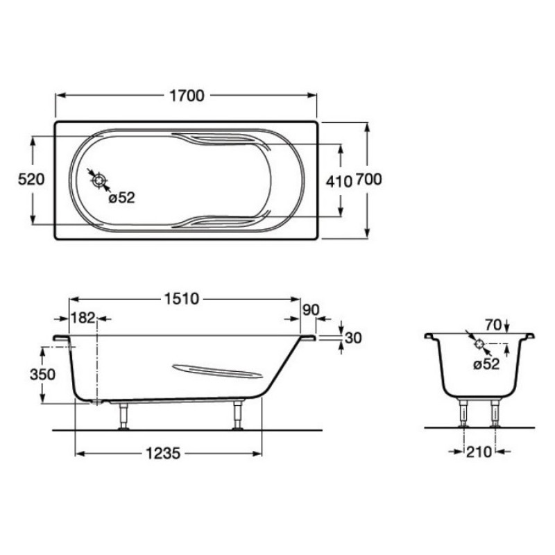 ROCA GENOVA ванна 1700*700мм, з нiжками, (A248363000)