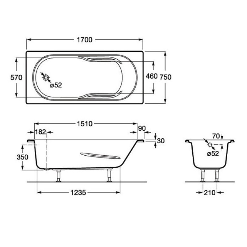 ROCA GENOVA ванна 170*75см, з нiжками, (A248383000)