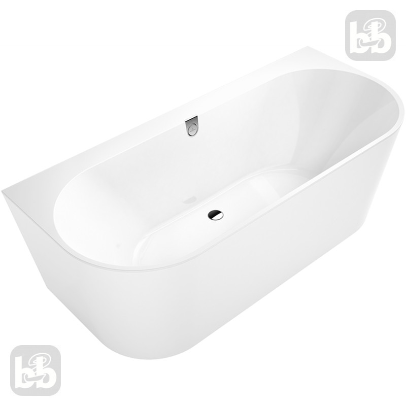 VILLEROY & BOCH OBERON 2.0 Ванна кварилова 180х80, пристінна з білою панеллю та зливом-переливом, (UBQ180OBR9CD00V-01)