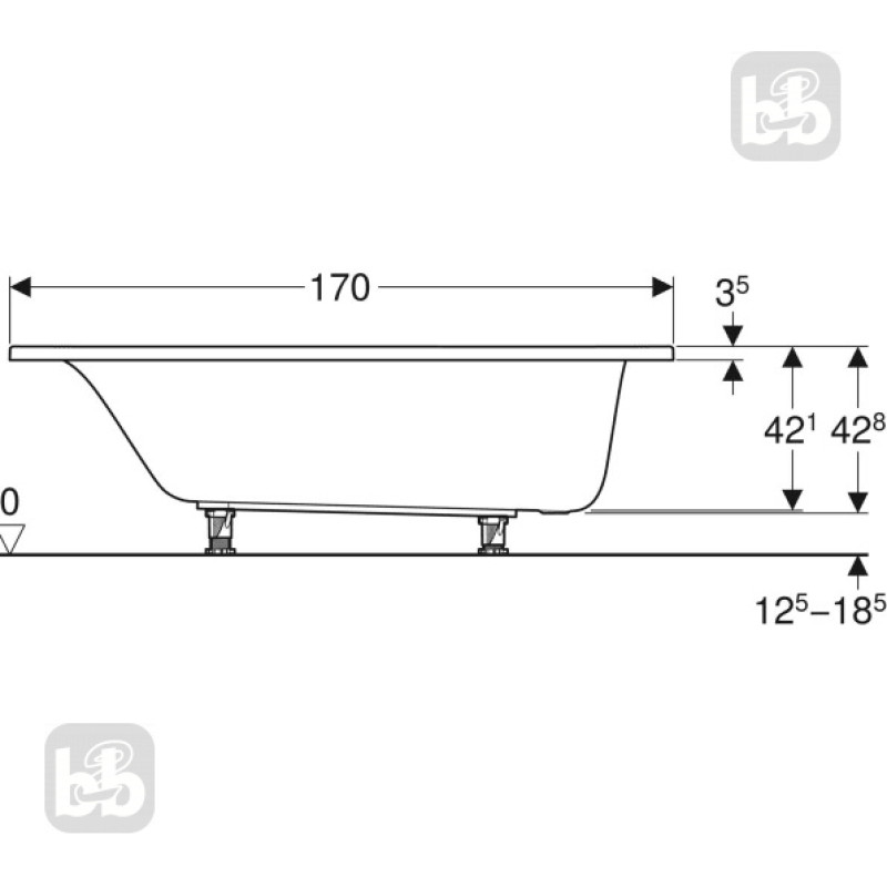Geberit SELNOVAванна 170*70см, прямокутна, з ніжками,