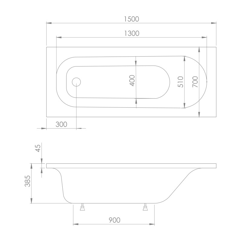IMPRESE ROZKOS ванна 150*70*38,5 см, акрил, без ножек, (b0701015070)